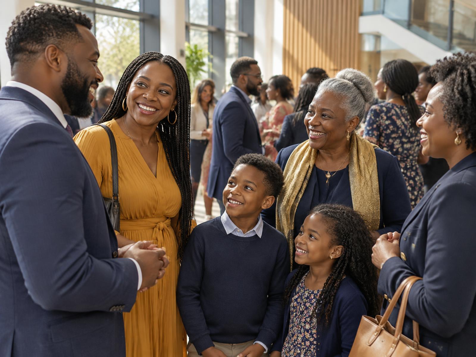 A church family connecting after a service
